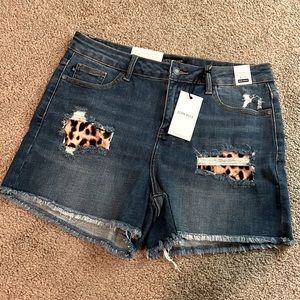 Judy Blue Leopard Denim Shorts